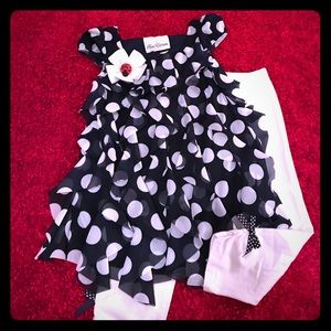 Girls navy blue and white polkadot outfit